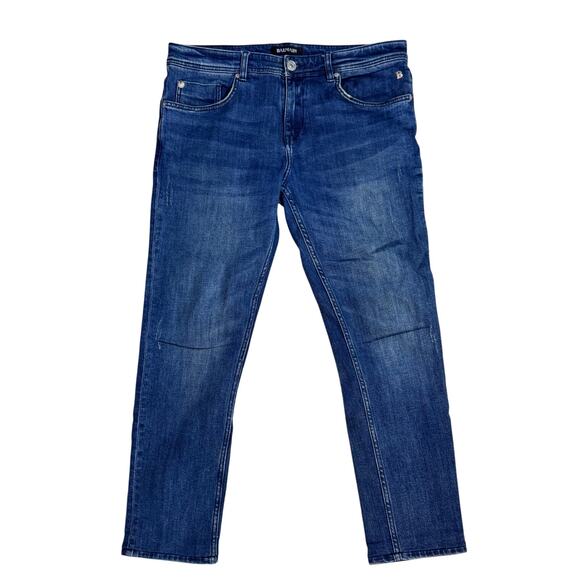 BALMAIN Paris Men's Medium Wash Distressed Denim Slim Fit Jeans Size 34 x 32 - Picture 1 of 13